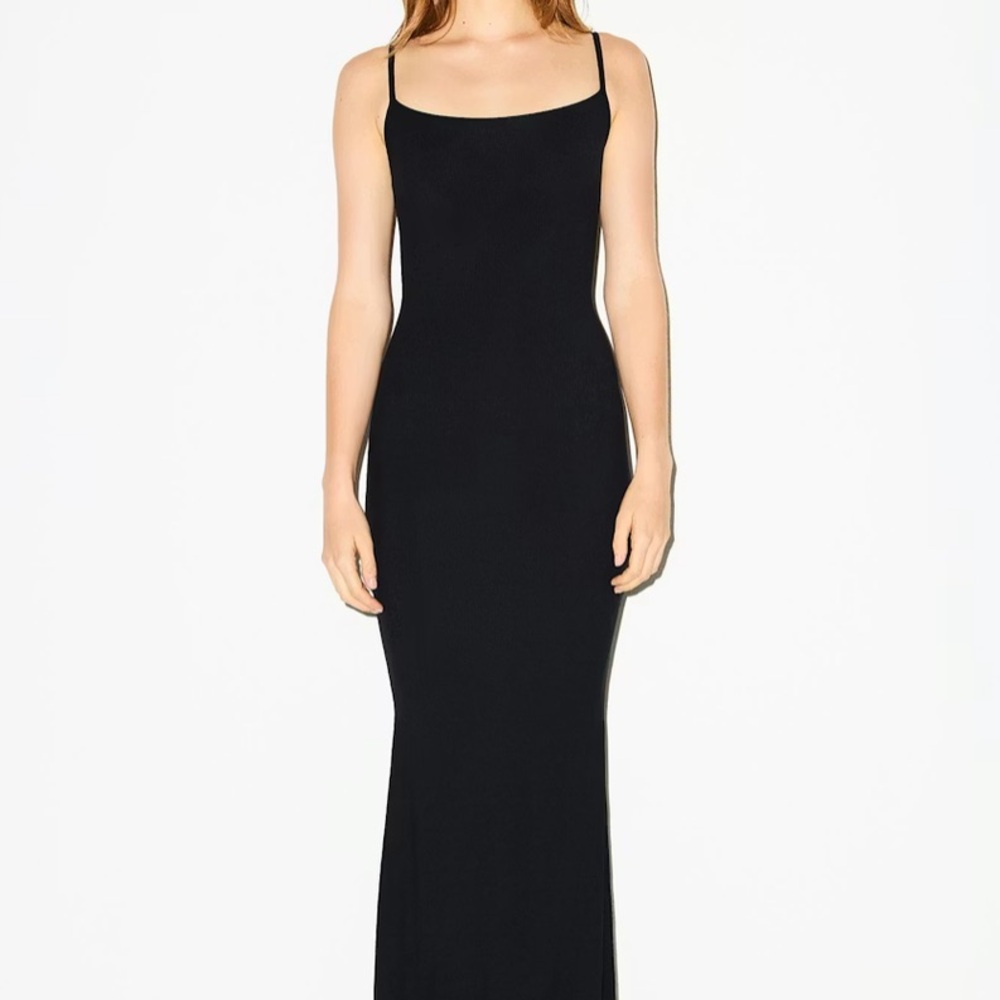 Skims Black Long Slip Dress in Black